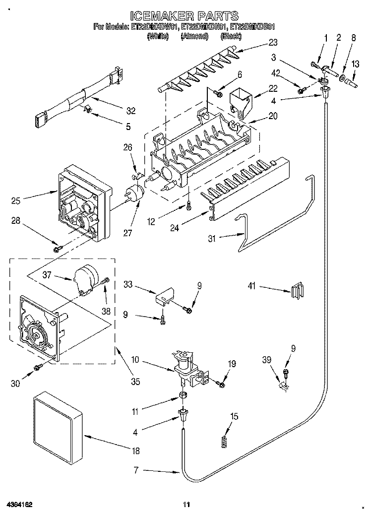 ICEMAKER Diagram and Parts List for ET22DMXDB01  Whirlpool Refrigerator