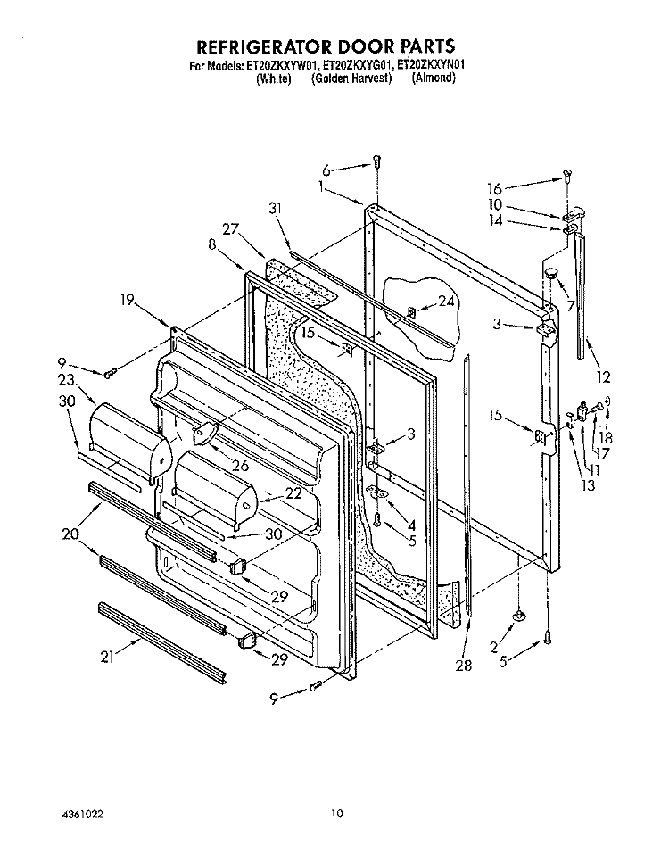 REFRIGERATOR DOOR, LIT/OPTIONAL Diagram and Parts List for ET20ZKXYN01  Whirlpool Refrigerator
