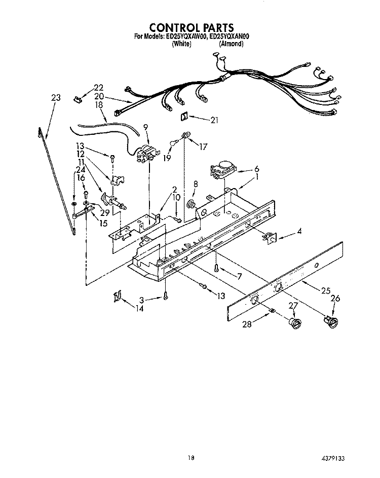 CONTROL Diagram and Parts List for ED25YQXAW00  Whirlpool Refrigerator