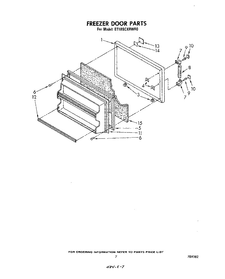 FREEZER DOOR Diagram and Parts List for ET18SCXRWR0  Whirlpool Refrigerator