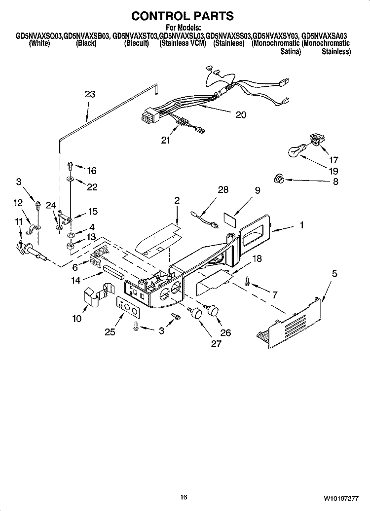 CONTROL PARTS Diagram and Parts List for GD5NVAXST03  Whirlpool Refrigerator