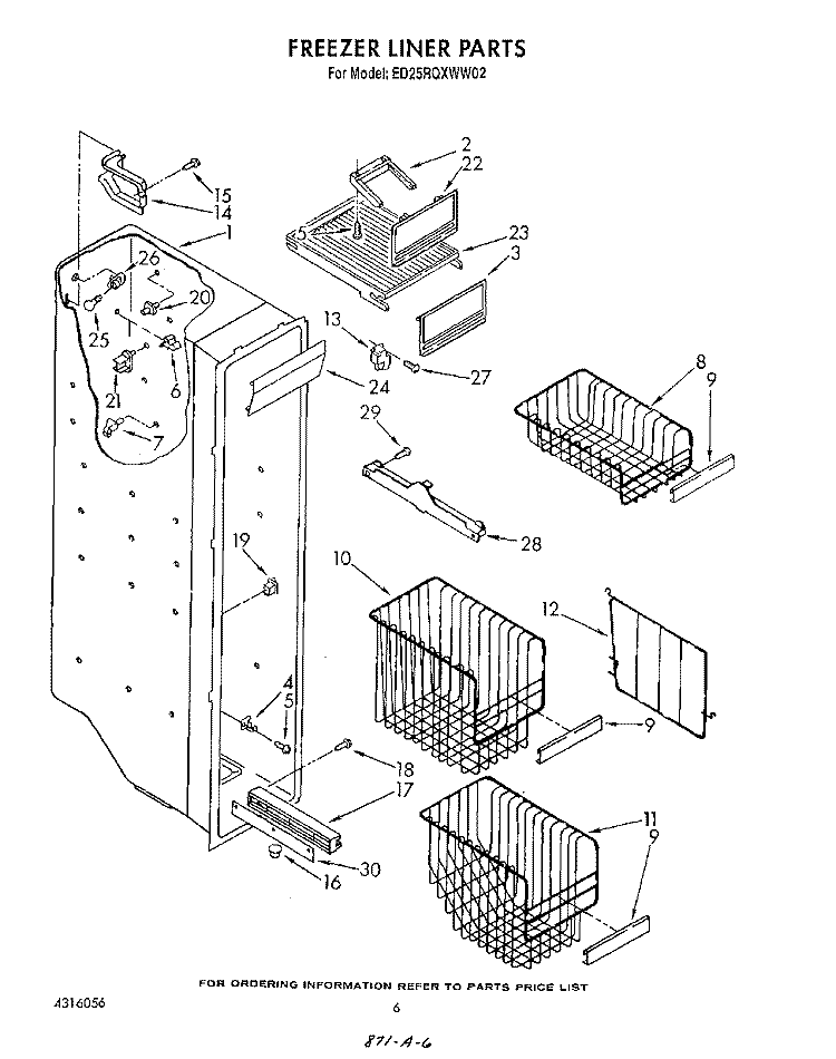 FREEZER LINER Diagram and Parts List for ED25RQXWW02  Whirlpool Refrigerator