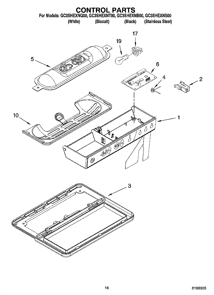 CONTROL PARTS Diagram and Parts List for GC3SHEXNS00  Whirlpool Refrigerator
