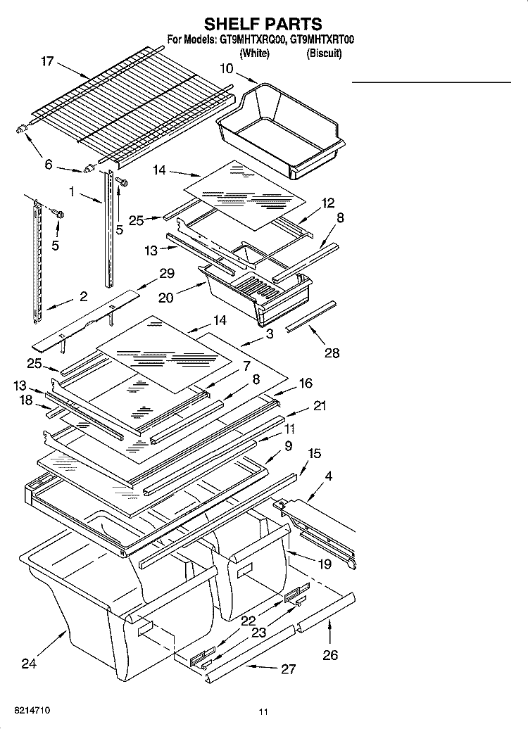 SHELF PARTS Diagram and Parts List for GT9MHTXRT00  Whirlpool Refrigerator