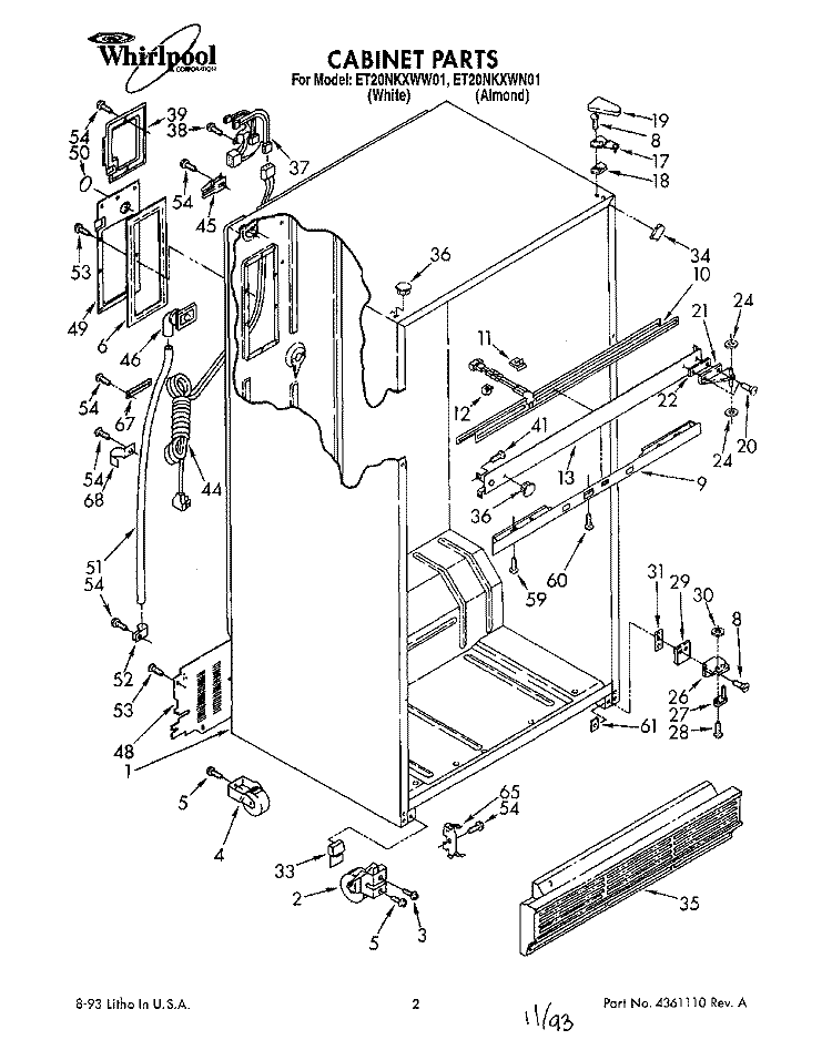 CABINET Diagram and Parts List for ET20NKXWW01  Whirlpool Refrigerator