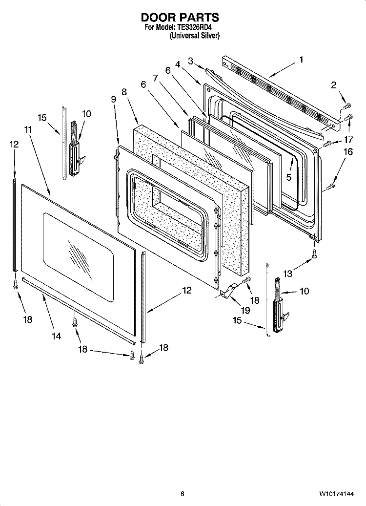 DOOR PARTS, OPTIONAL PARTS (NOT INCLUDED) Diagram and Parts List for TES326RD4  Estate Range