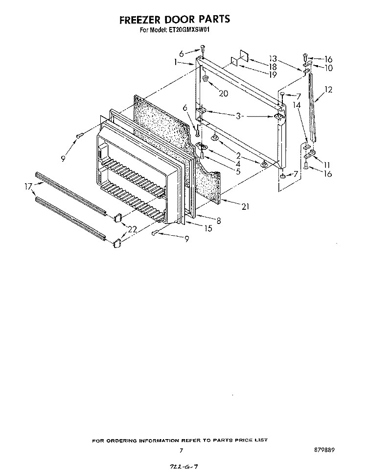 FREEZER DOOR Diagram and Parts List for ET20GMXSW01  Whirlpool Refrigerator