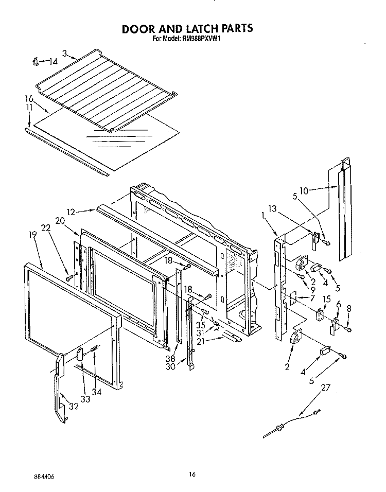 DOOR AND LATCH, LIT/OPTIONAL Diagram and Parts List for  Whirlpool Microwave Oven Combo