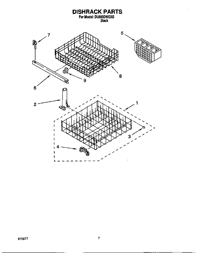 DISHRACK Diagram and Parts List for  Whirlpool Dishwasher