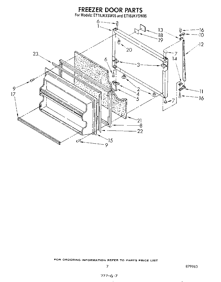 FREEZER DOOR Diagram and Parts List for ET18JKYSN05  Whirlpool Refrigerator