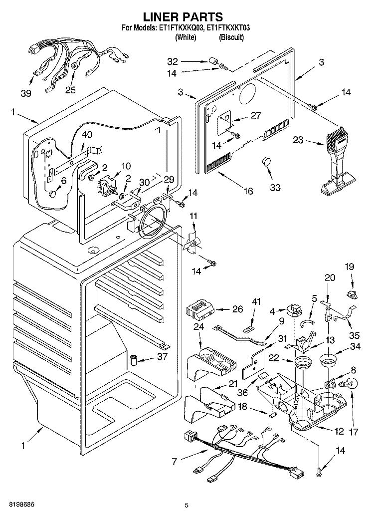LINER PARTS Diagram and Parts List for ET1FTKXKQ03  Whirlpool Refrigerator