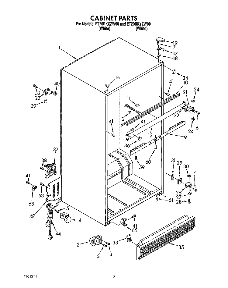 CABINET Diagram and Parts List for ET20RKXZW00  Whirlpool Refrigerator