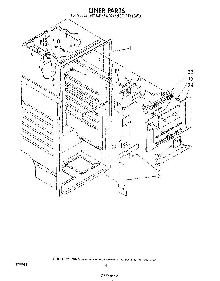 LINER Diagram and Parts List for ET18JKYSN05  Whirlpool Refrigerator