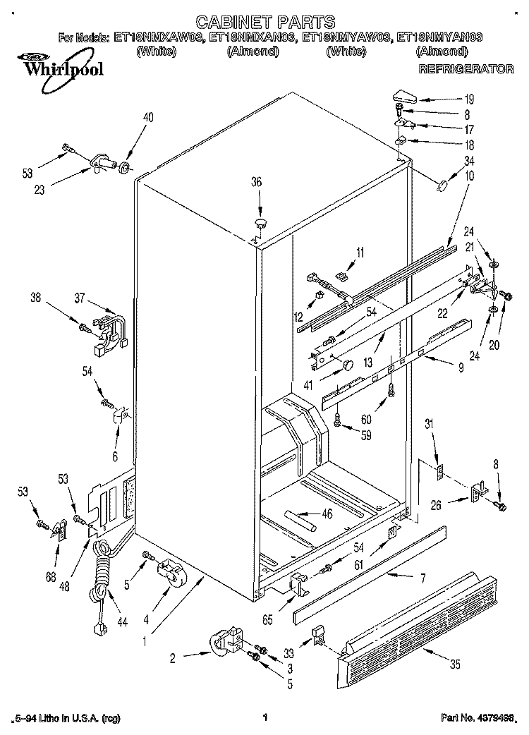 CABINET Diagram and Parts List for ET18NMXAN03  Whirlpool Refrigerator
