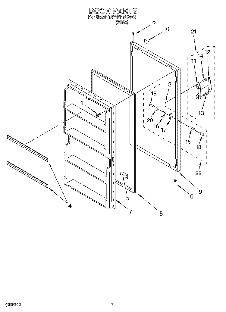 DOOR Diagram and Parts List for TVF12FRGW03  Whirlpool Freezer