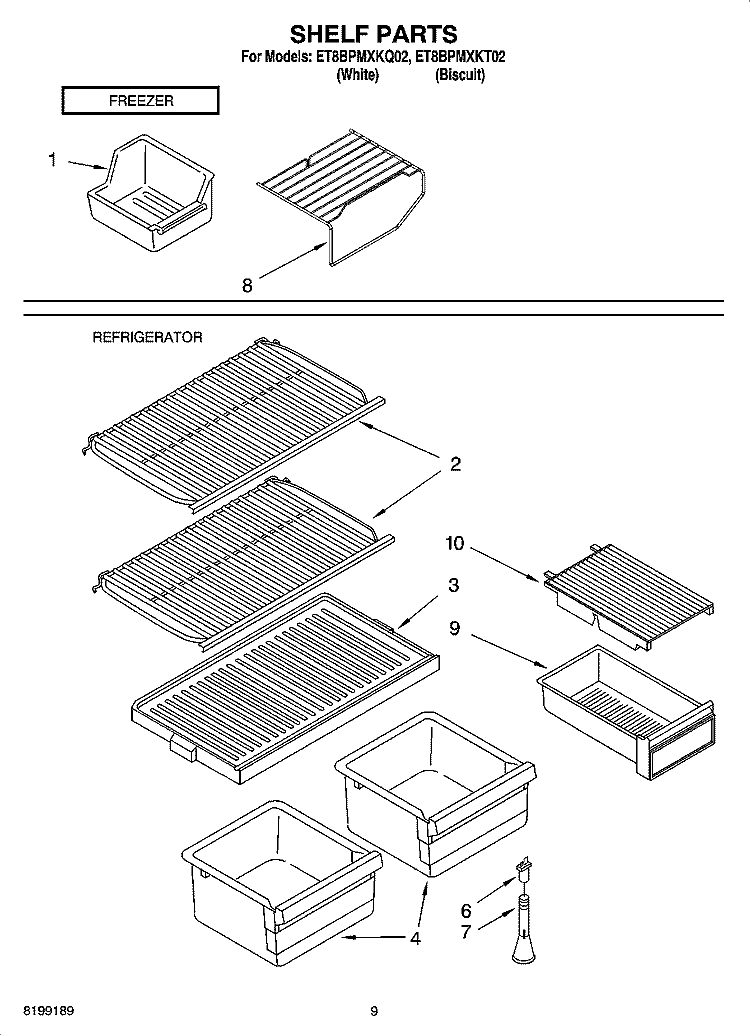 SHELF PARTS Diagram and Parts List for ET8BPMXKQ02  Whirlpool Refrigerator