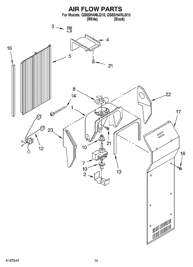 AIR FLOW Diagram and Parts List for GS6SHANLB10  Whirlpool Refrigerator