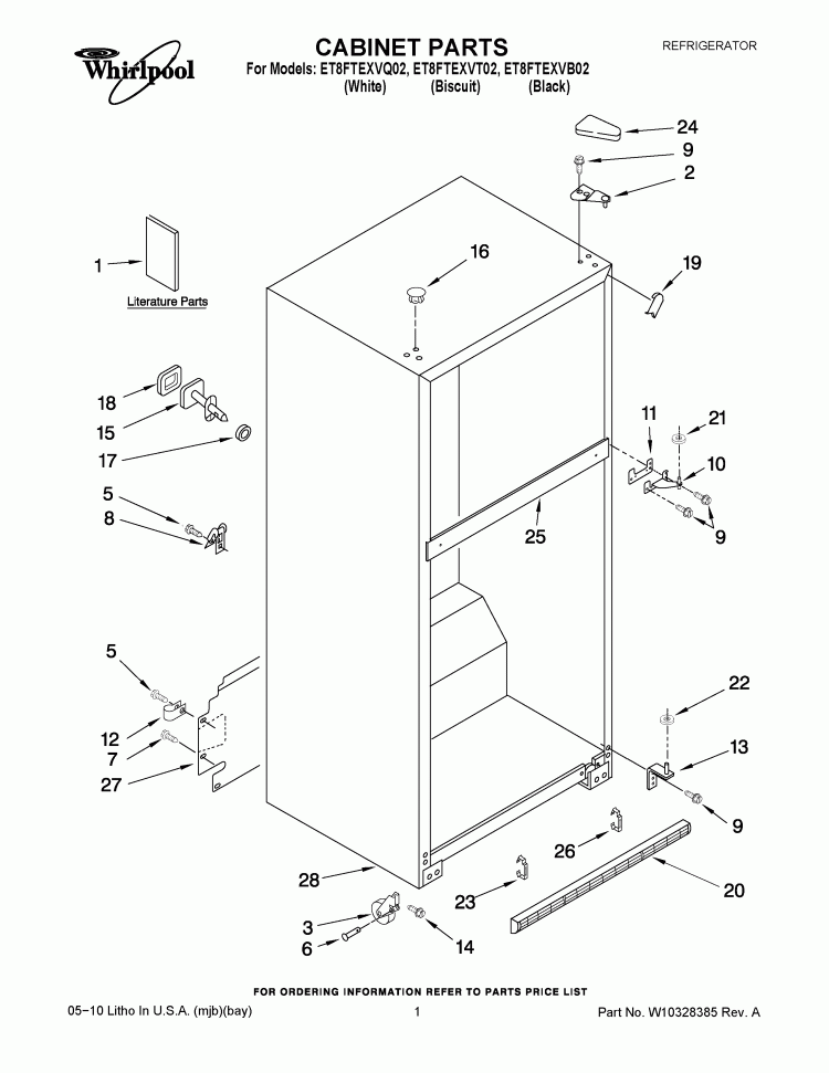 CABINET PARTS Diagram and Parts List for ET8FTEXVB02  Whirlpool Refrigerator