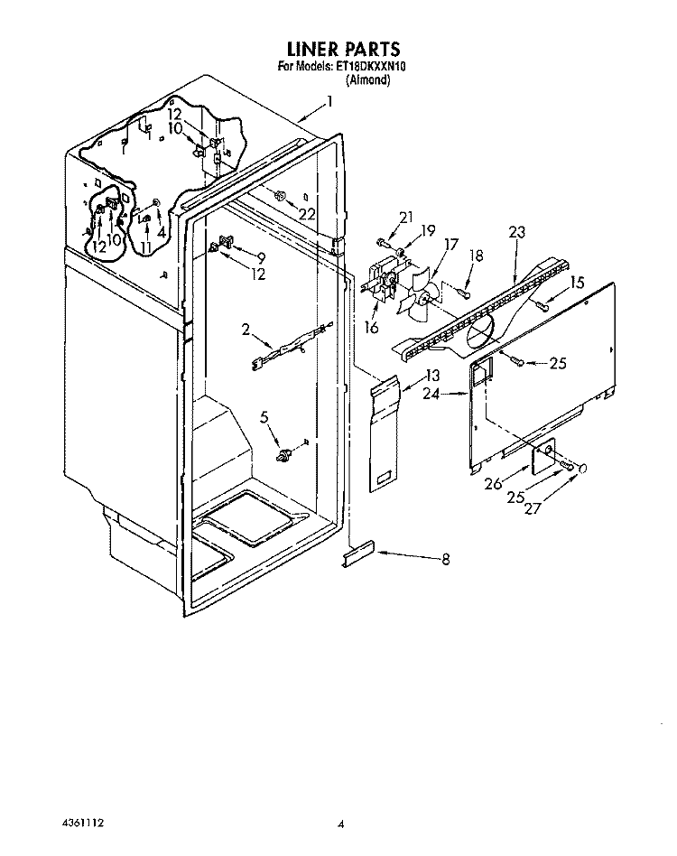 LINER Diagram and Parts List for ET18DKXXN10  Whirlpool Refrigerator