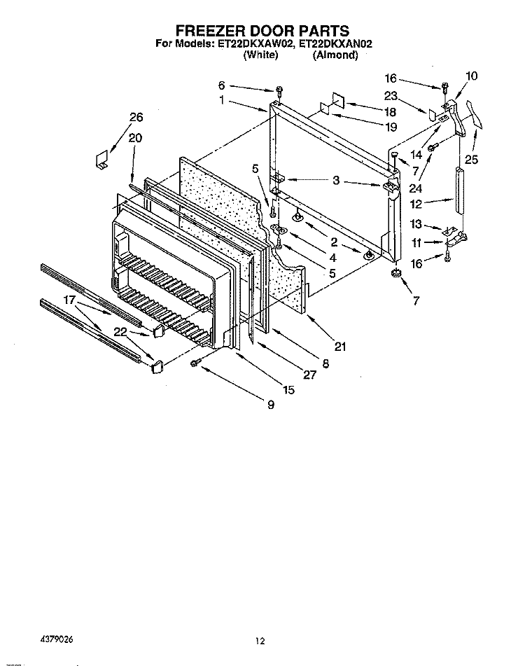 FREEZER DOOR Diagram and Parts List for ET22DKXAW02  Whirlpool Refrigerator