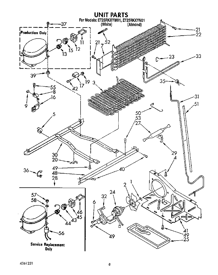 UNIT Diagram and Parts List for ET25RKXYN01  Whirlpool Refrigerator