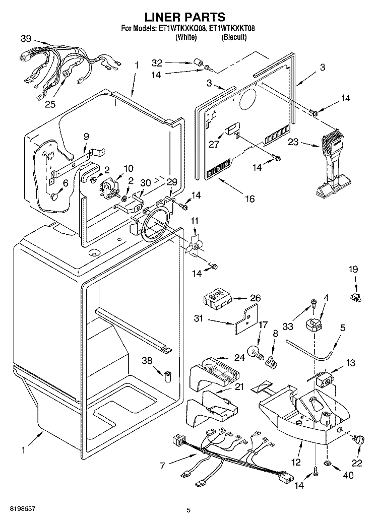 LINER PARTS Diagram and Parts List for ET1WTKXKQ08  Whirlpool Refrigerator