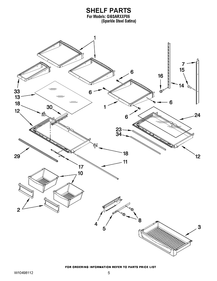 SHELF PARTS Diagram and Parts List for GI6SARXXF05  Whirlpool Refrigerator