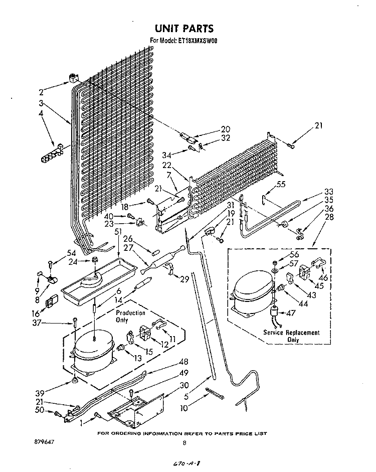 UNIT Diagram and Parts List for ET18XMXSW00  Whirlpool Refrigerator