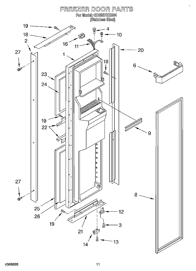 FREEZER DOOR Diagram and Parts List for GD25SFXHS04  Whirlpool Refrigerator