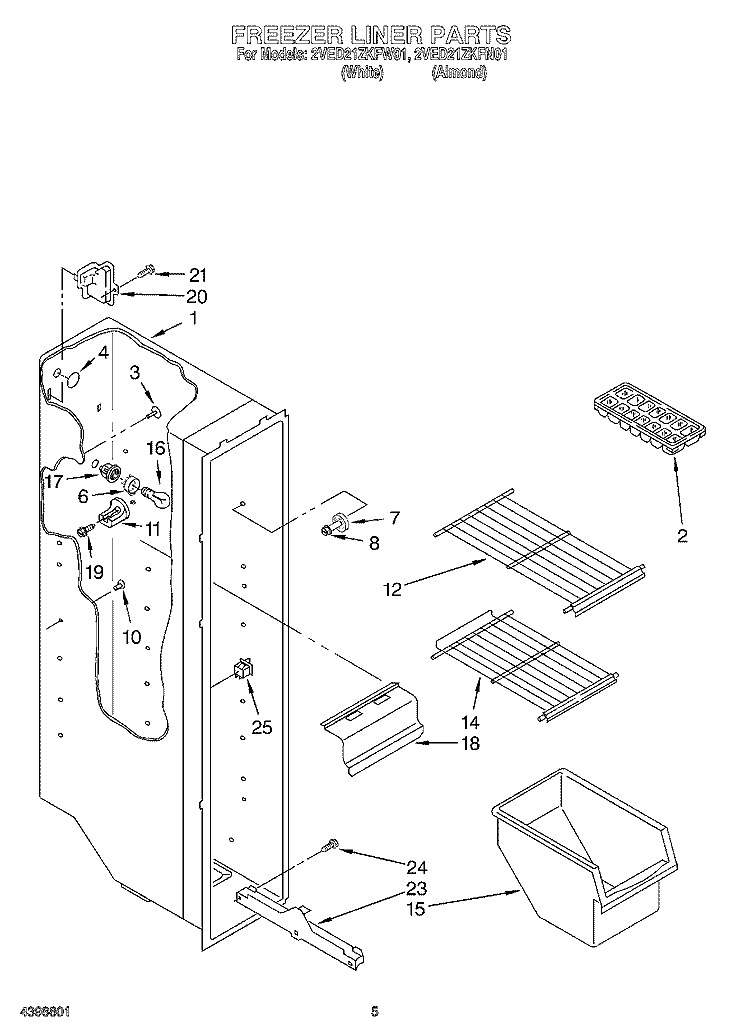 FREEZER LINER Diagram and Parts List for  Whirlpool Refrigerator