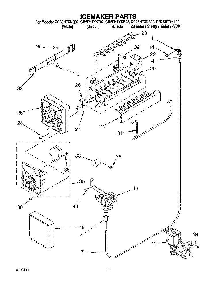 ICE MAKER Diagram and Parts List for GR2SHTXKS02  Whirlpool Refrigerator