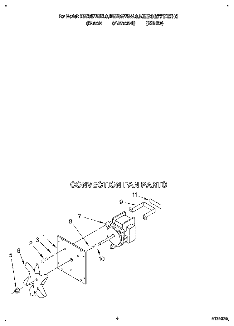 CONVECTION FAN Diagram and Parts List for KEBS277BWH0  KitchenAid Wall Oven