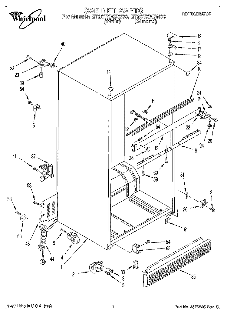 CABINET Diagram and Parts List for ET20TKXBN00  Whirlpool Refrigerator