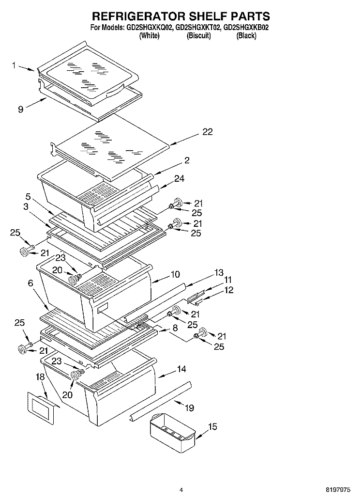 REFRIGERATOR SHELF Diagram and Parts List for GD2SHGXKB02  Whirlpool Refrigerator