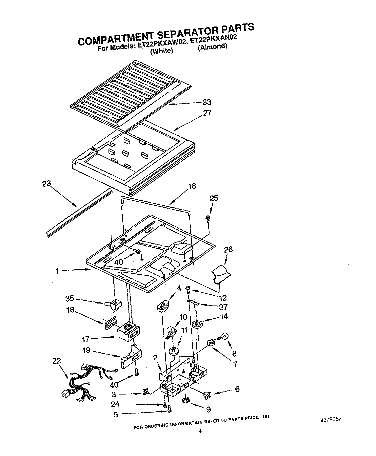 COMPARTMENT SEPARATOR Diagram and Parts List for ET22PKXAN02  Whirlpool Refrigerator