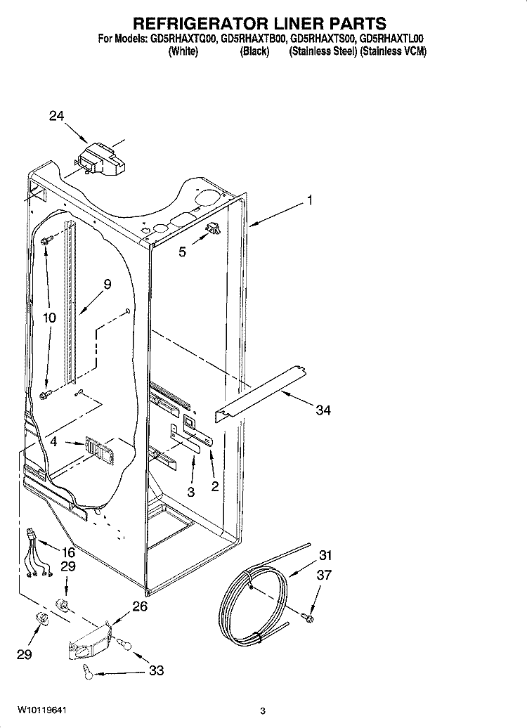 REFRIGERATOR LINER PARTS Diagram and Parts List for GD5RHAXTQ00  Whirlpool Refrigerator