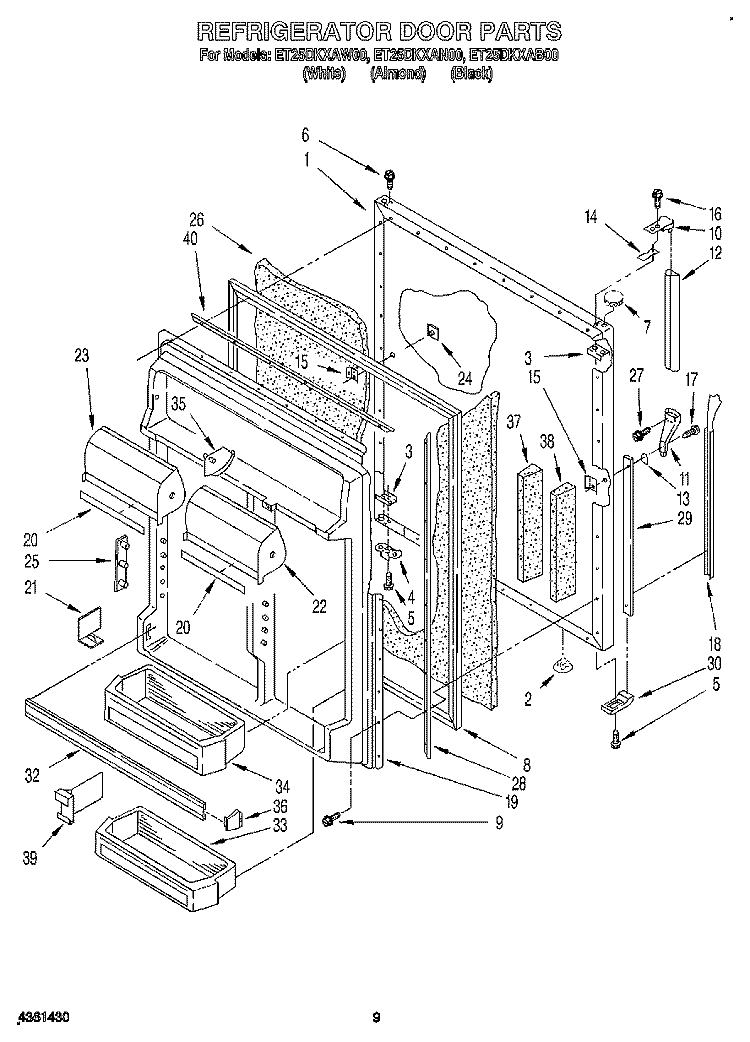 REFRIGERATOR DOOR Diagram and Parts List for ET25DKXAB00  Whirlpool Refrigerator