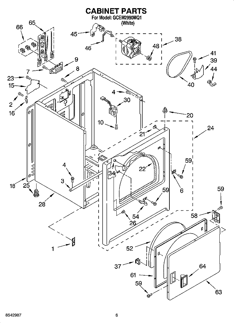 CABINET PARTS Diagram and Parts List for GCEM2990MQ1  Whirlpool Dryer
