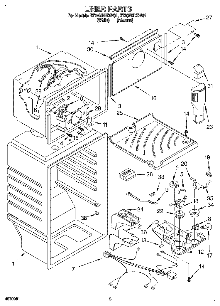 LINER Diagram and Parts List for ET20NMXDN01  Whirlpool Refrigerator