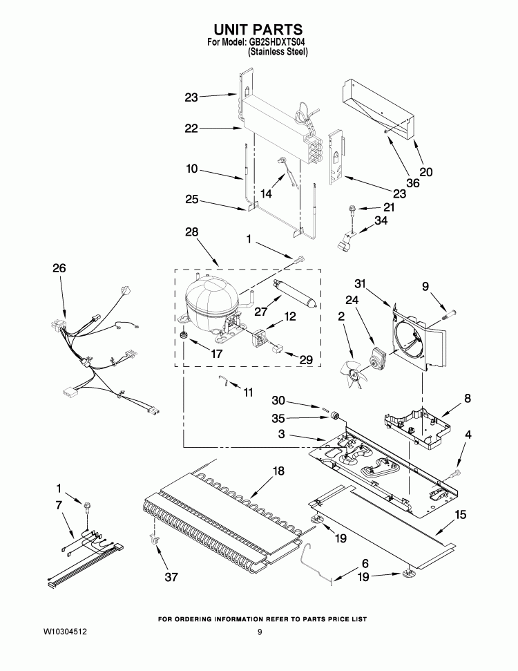 UNIT PARTS Diagram and Parts List for GB2SHDXTS04  Whirlpool Refrigerator