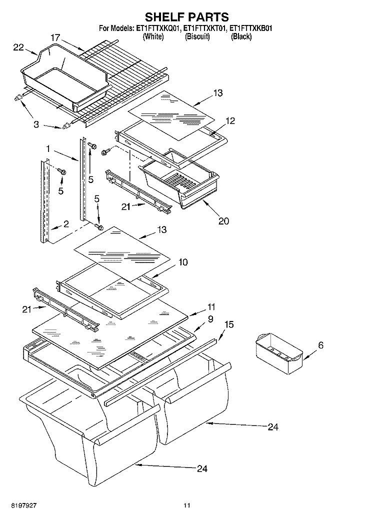 SHELF Diagram and Parts List for ET1FTTXKT01  Whirlpool Refrigerator