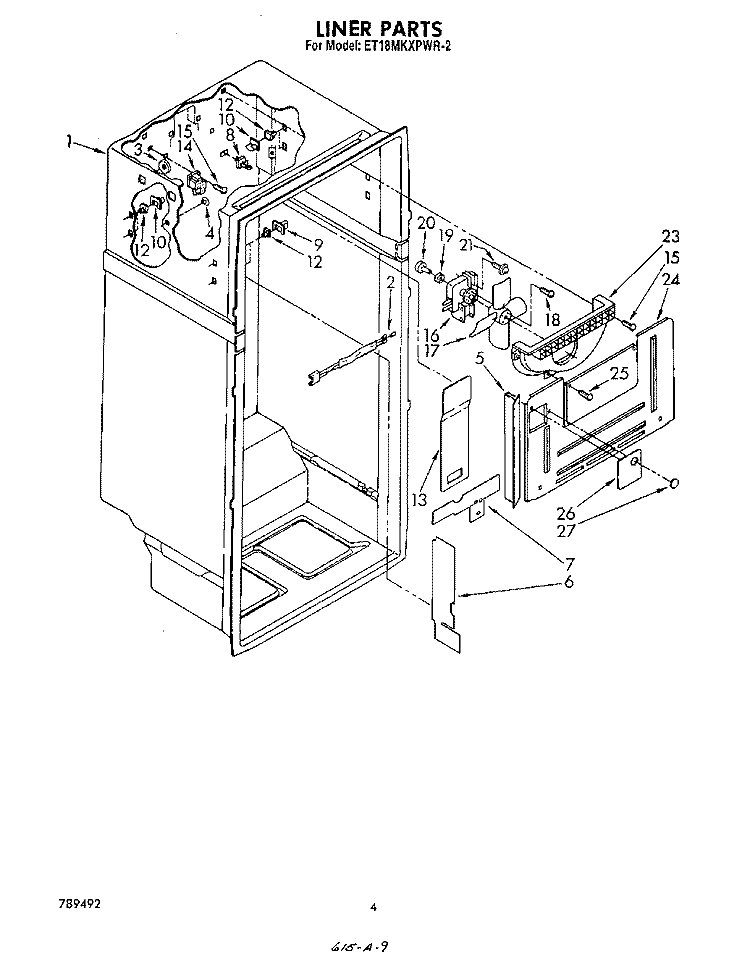 LINER Diagram and Parts List for ET18MKXPWR2  Whirlpool Refrigerator