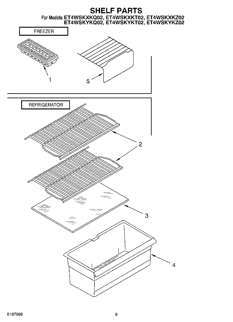 SHELF, OPTIONAL Diagram and Parts List for ET4WSKYKQ02  Whirlpool Refrigerator
