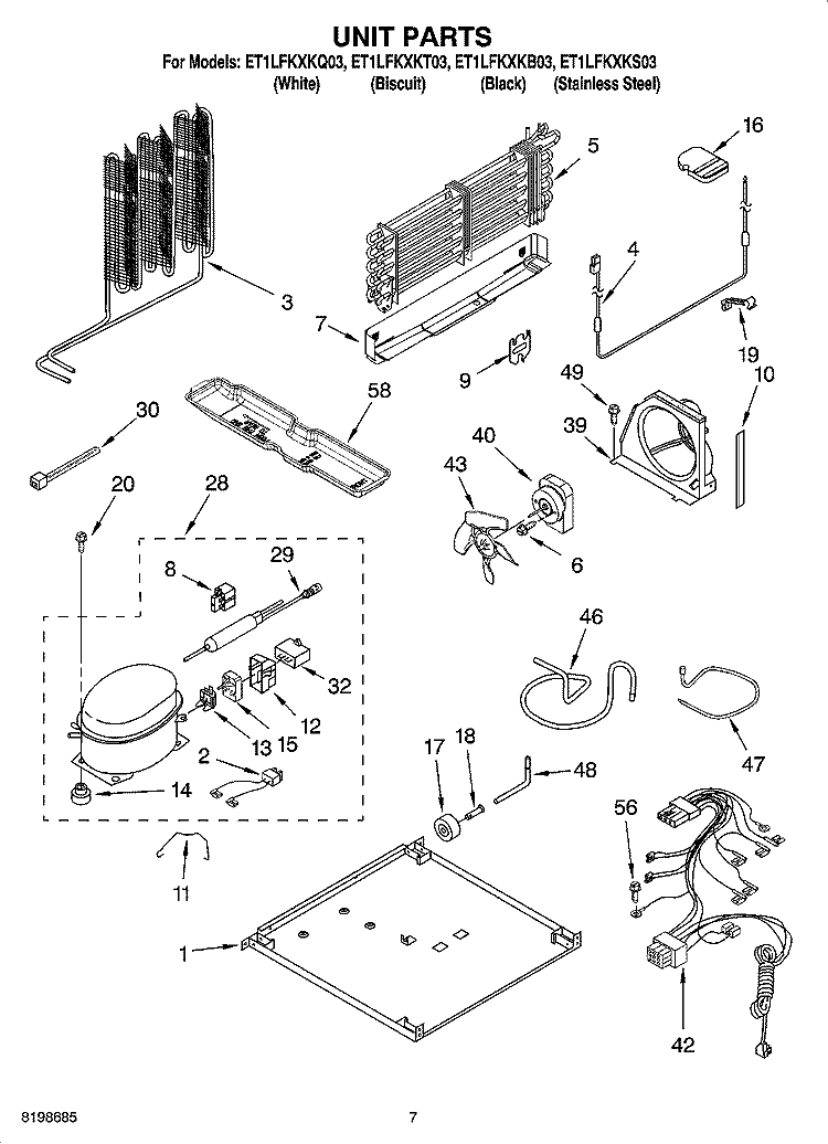 UNIT PARTS Diagram and Parts List for ET1LFKXKS03  Whirlpool Refrigerator