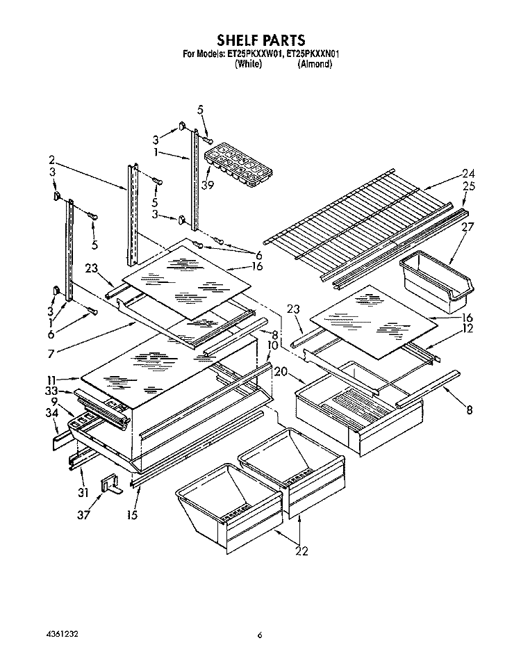 SHELF, LIT/OPTIONAL Diagram and Parts List for ET25PKXXN01  Whirlpool Refrigerator