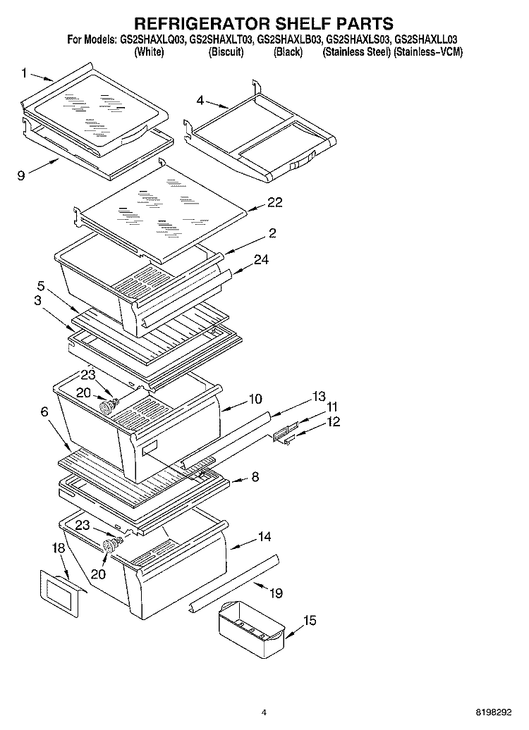 REFRIGERATOR SHELF Diagram and Parts List for GS2SHAXLL03  Whirlpool Refrigerator