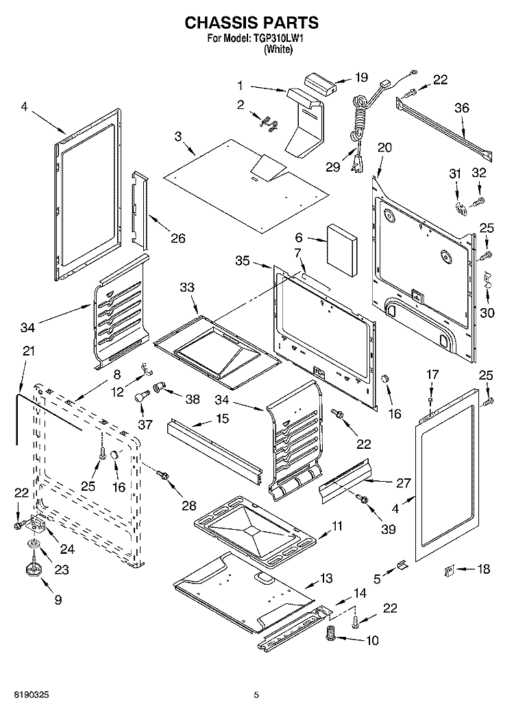 CHASSIS PARTS Diagram and Parts List for TGP310LW1  Estate Range