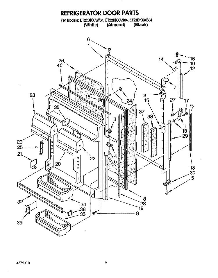 REFRIGERATOR DOOR Diagram and Parts List for ET22DKXAB04  Whirlpool Refrigerator
