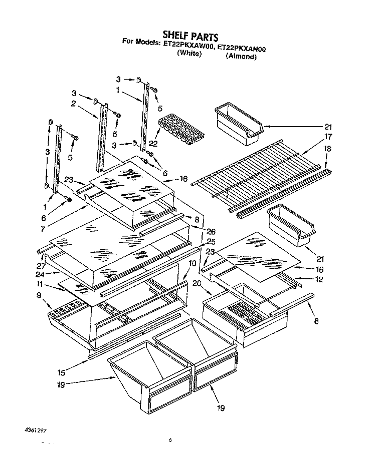 SHELF, LIT/OPTIONAL Diagram and Parts List for ET22PKXAW00  Whirlpool Refrigerator