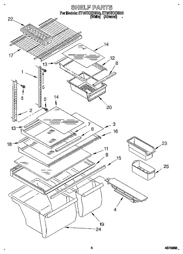 SHELF Diagram and Parts List for ET18TKXDW03  Whirlpool Refrigerator